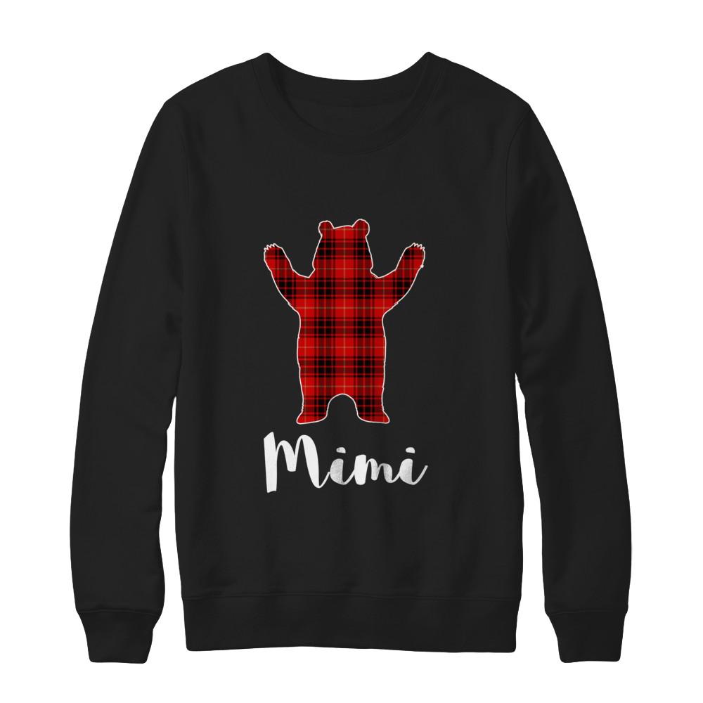 Red Mimi Bear Buffalo Plaid Family Christmas Pajamas-T-Shirt & Sweatshirt-Crewneck Sweatshirt-Black