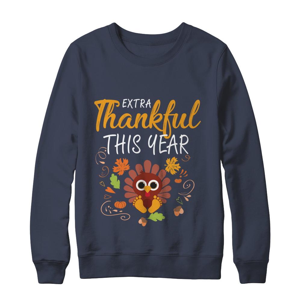 Thankful Pregnancy Mom Turkey Thanksgiving-T-Shirt & Sweatshirt-Crewneck Sweatshirt-Navy