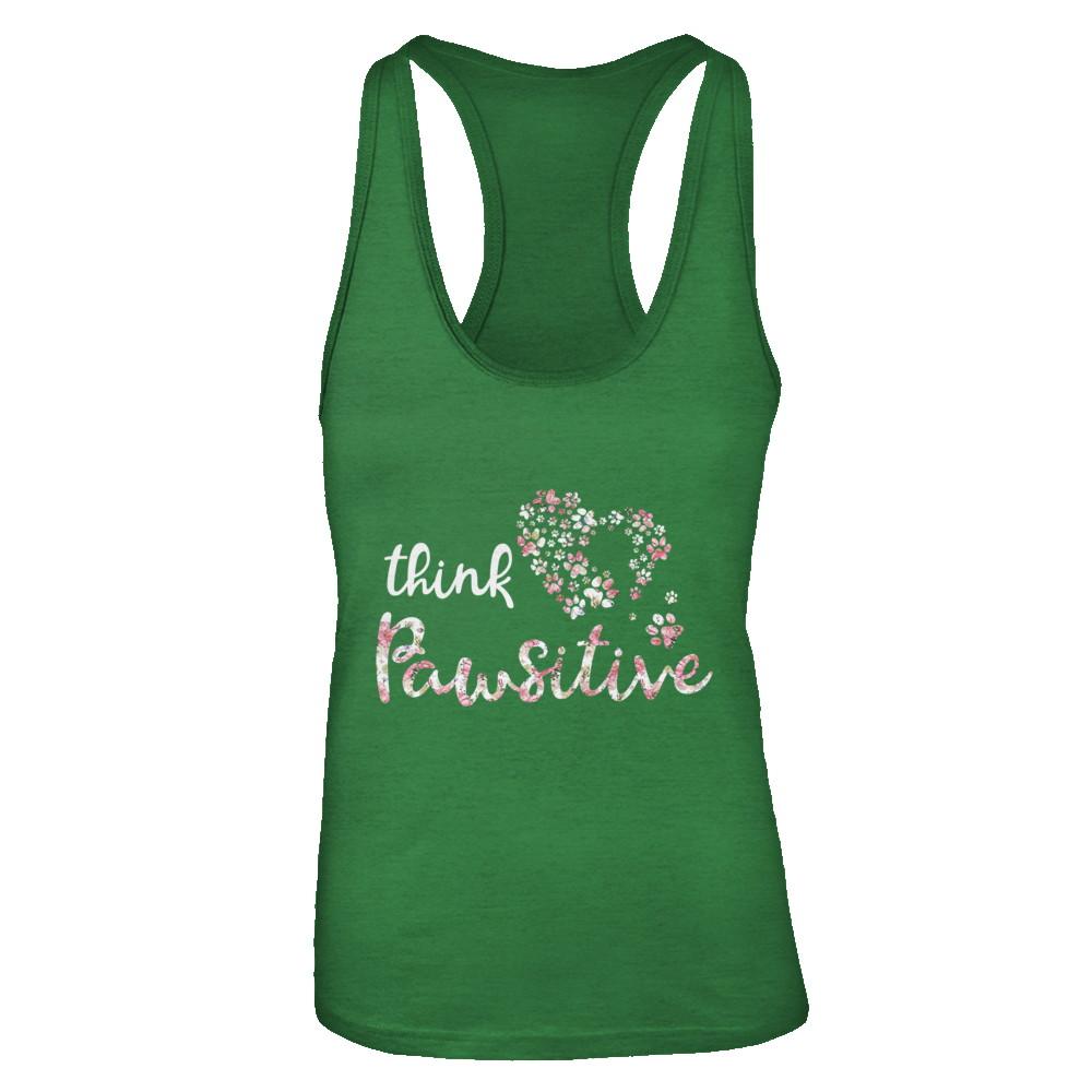 Think Pawsitive Paw Dog Cat Gifts-T-Shirt & Tank Top-Women's Ideal Racerback Tank-Kelly Green