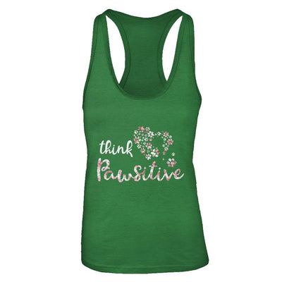 Think Pawsitive Paw Dog Cat Gifts-T-Shirt & Tank Top-Women's Ideal Racerback Tank-Kelly Green