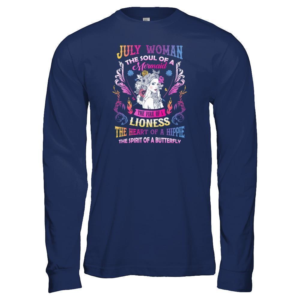 July Woman The Soul Of A Mermaid Birthday-T-Shirt & Tank Top-Long Sleeve T-Shirt-Navy
