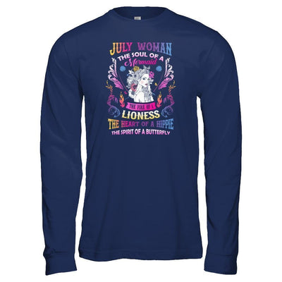 July Woman The Soul Of A Mermaid Birthday-T-Shirt & Tank Top-Long Sleeve T-Shirt-Navy