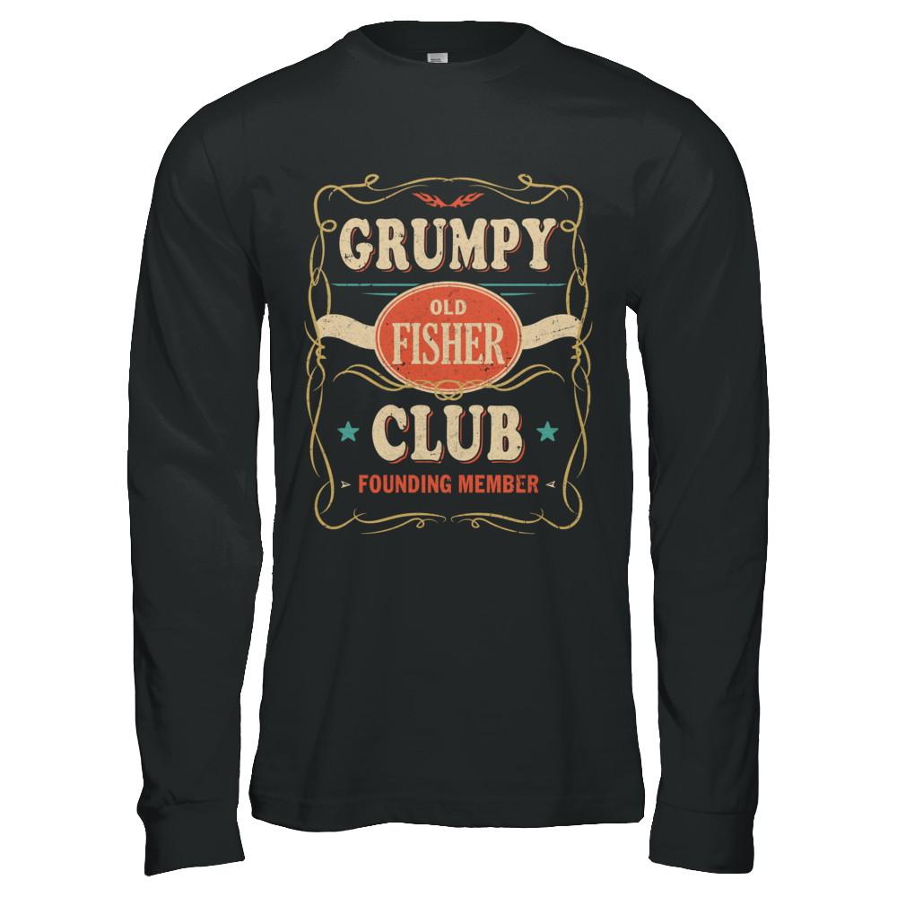Papa Grumpy Old Fisher Club Founding Member Fishing-T-Shirt & Hoodie-Long Sleeve T-Shirt-Black