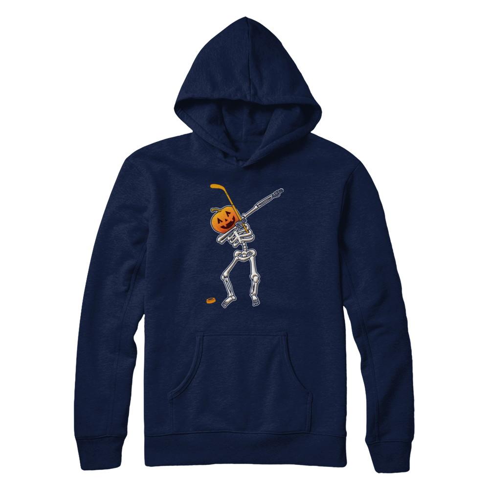 Halloween Dabbing Skeleton Hockey-T-Shirt & Hoodie-Pullover Hoodie-Navy
