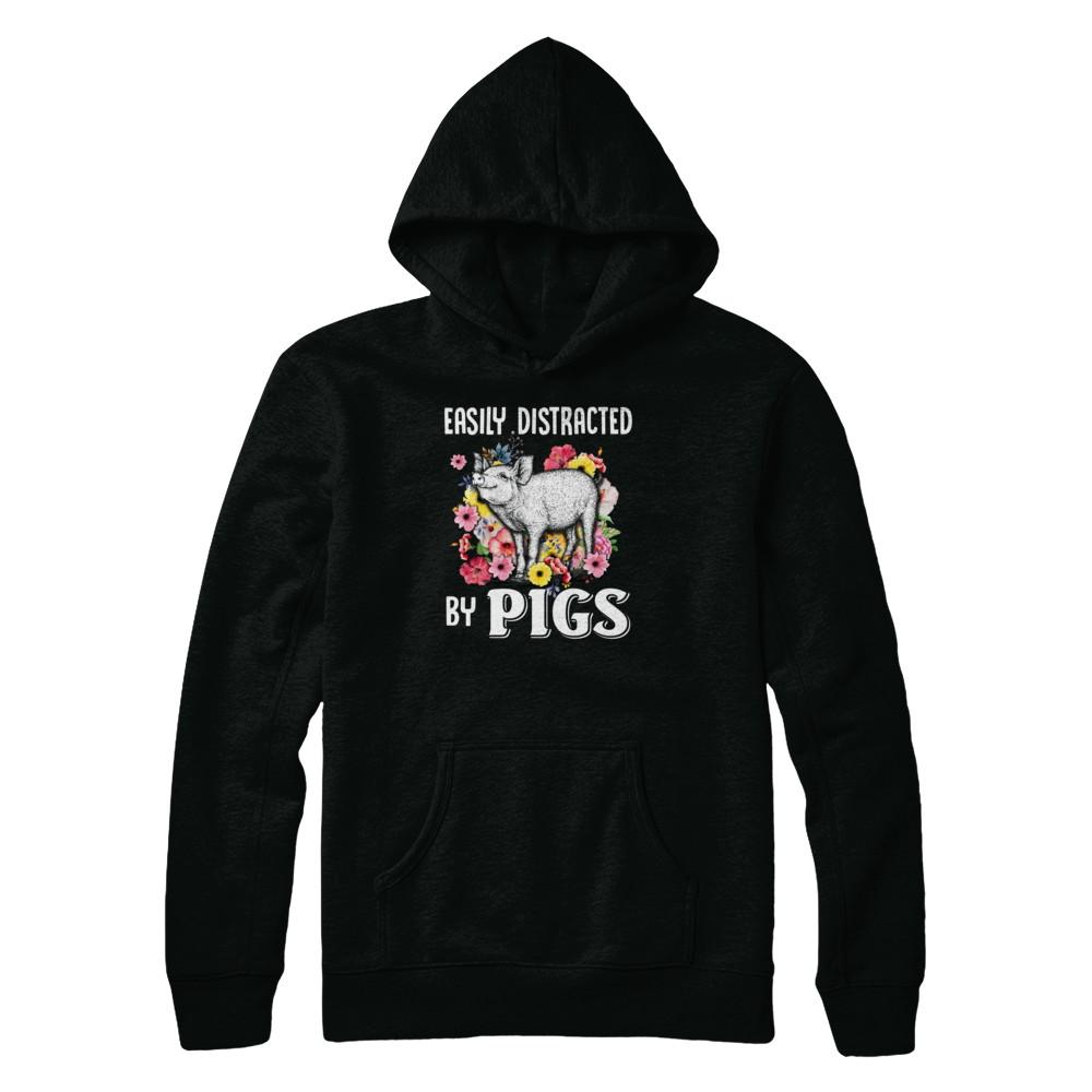 Easily Distracted By Pigs-T-Shirt & Tank Top-Pullover Hoodie-Black