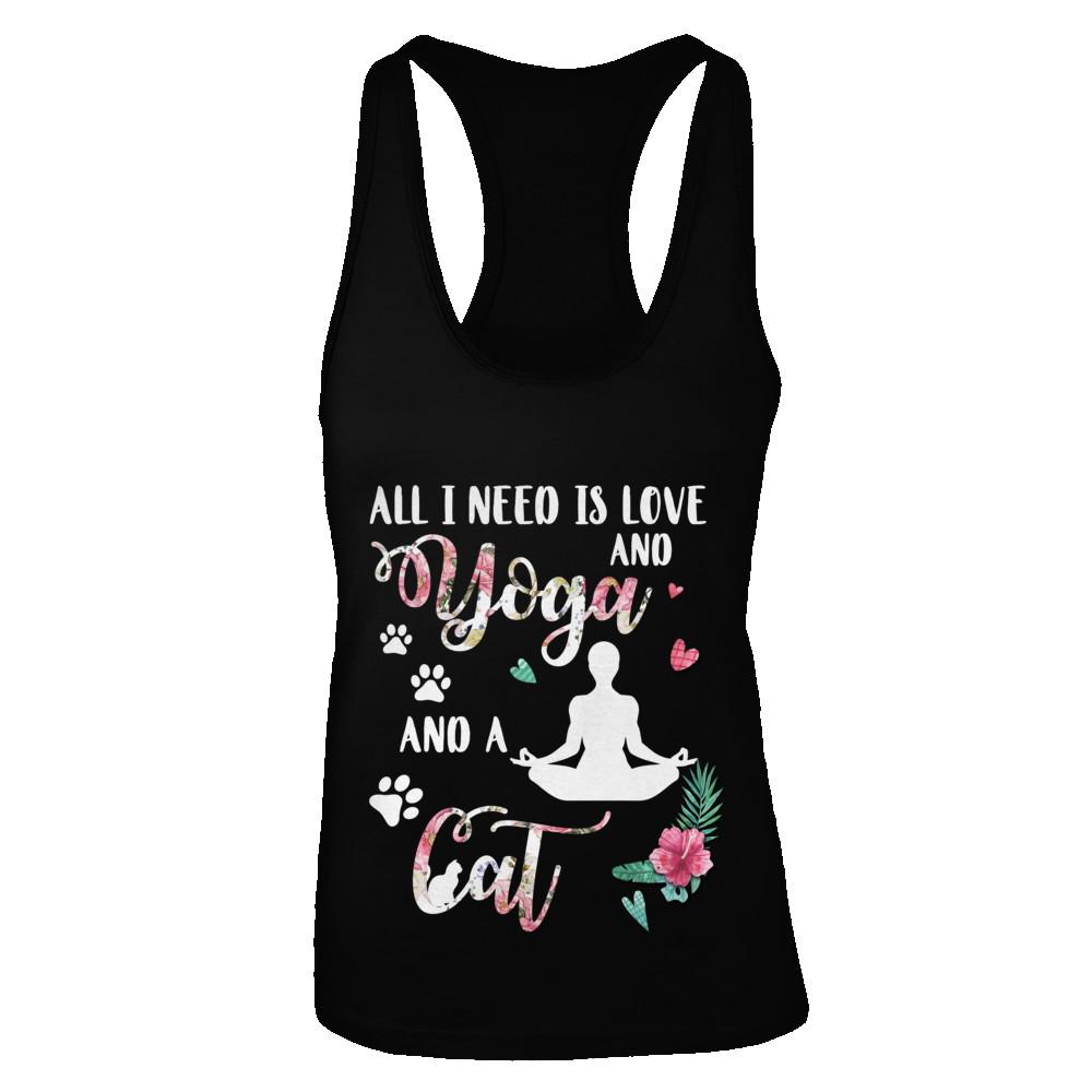 All I Need Is Love And Yoga And A Cat-T-Shirt & Tank Top-Women's Ideal Racerback Tank-Black