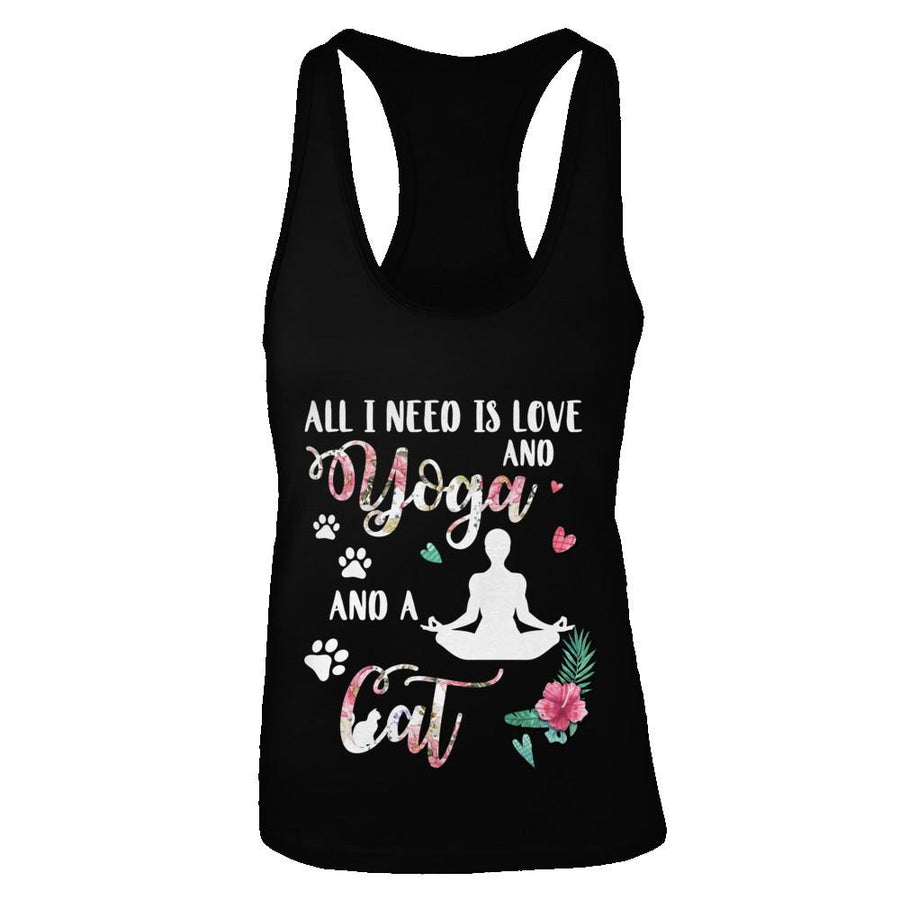 All I Need Is Love And Yoga And A Cat-T-Shirt & Tank Top-Women's Ideal Racerback Tank-Black
