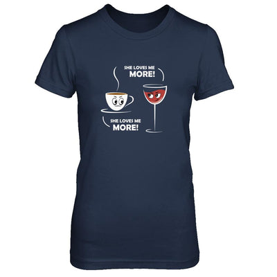 She Loves Me More Wine Coffee-T-Shirt & Tank Top-Women's T-Shirt-Navy