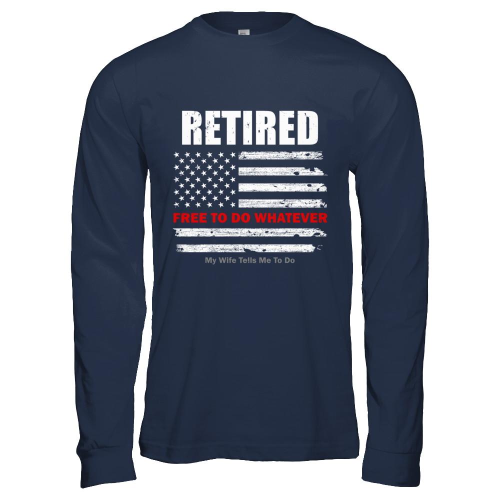 Retired Free to Do Whatever Thin Red Line Firefighter-T-Shirt & Hoodie-Long Sleeve T-Shirt-Navy