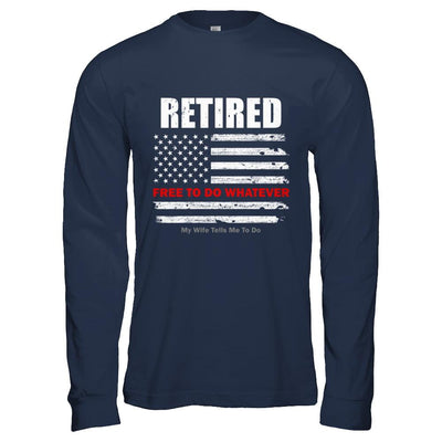 Retired Free to Do Whatever Thin Red Line Firefighter-T-Shirt & Hoodie-Long Sleeve T-Shirt-Navy