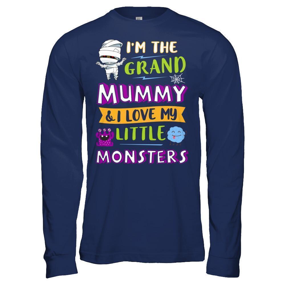 Halloween I'm The Grand Mummy And I Love My Little Monsters-T-Shirt & Hoodie-Long Sleeve T-Shirt-Navy