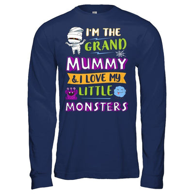Halloween I'm The Grand Mummy And I Love My Little Monsters-T-Shirt & Hoodie-Long Sleeve T-Shirt-Navy