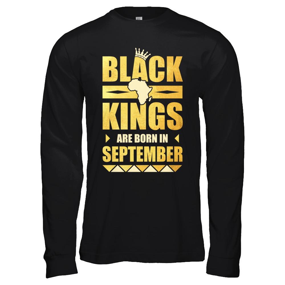 Black Kings Are Born In September Birthday-T-Shirt & Hoodie-Long Sleeve T-Shirt-Black