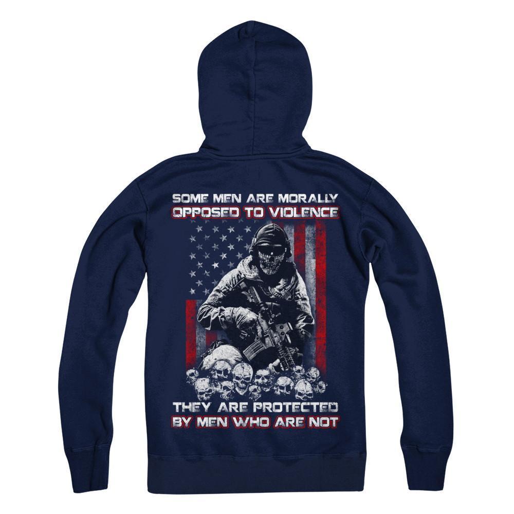 Veteran Men Opposed To Violence They Are Protected By Men Who Are Not-T-Shirt & Hoodie-Pullover Hoodie-Navy