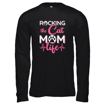 Rocking The Cat Mom Life-T-Shirt & Tank Top-Long Sleeve T-Shirt-Black