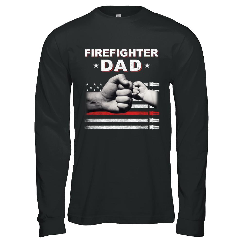 Firefighter Fireman Dad American Flag Fathers Day-T-Shirt & Hoodie-Long Sleeve T-Shirt-Black