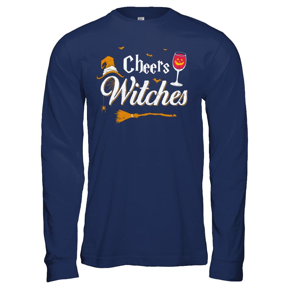 Cheers Witches Happy Hallowine Witch Halloween-T-Shirt & Hoodie-Long Sleeve T-Shirt-Navy
