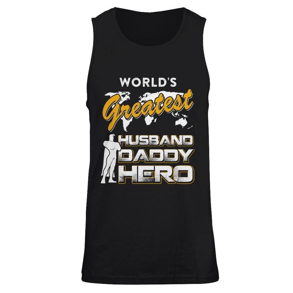 World's Greatest Husband Daddy Hero-T-Shirt & Hoodie-Unisex Tank-Black