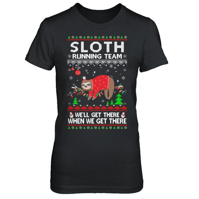 Funny Sloth Running Team Ugly Christmas Sweater Gift-T-Shirt & Sweatshirt-Women's T-Shirt-Black