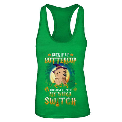 Buckle Up Buttercup Halloween Witch Golden Retriever Costume-T-Shirt & Tank Top-Women's Ideal Racerback Tank-Kelly Green