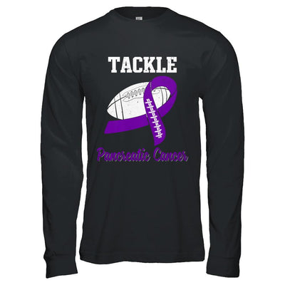 Football Survivor Tackle Purple Pancreatic Cancer Awareness-T-Shirt & Hoodie-Long Sleeve T-Shirt-Black