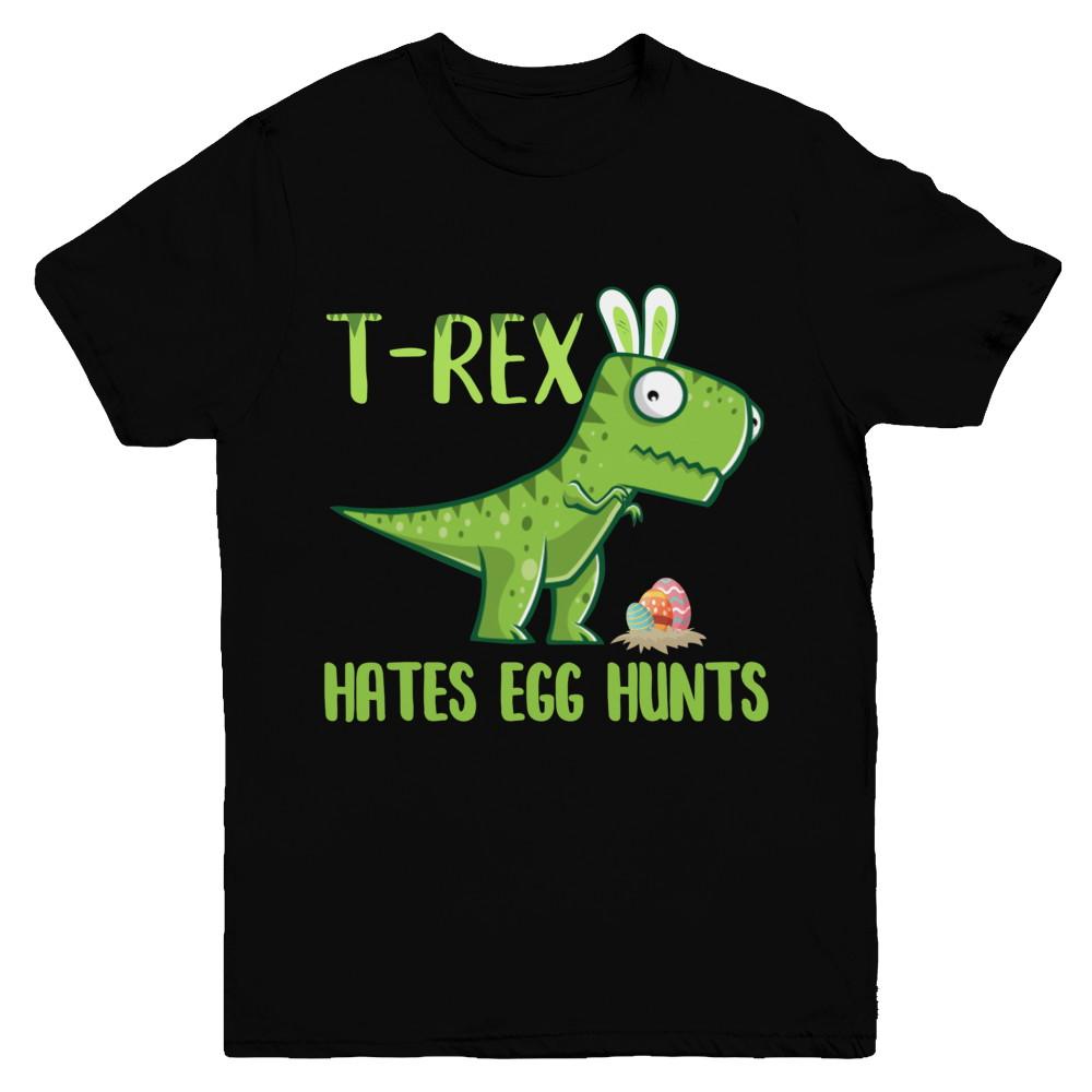Funny Easter Bunny Dinosaur T-Rex Hates Egg Hunts Youth-Youth Shirt-Youth T-Shirt-Black