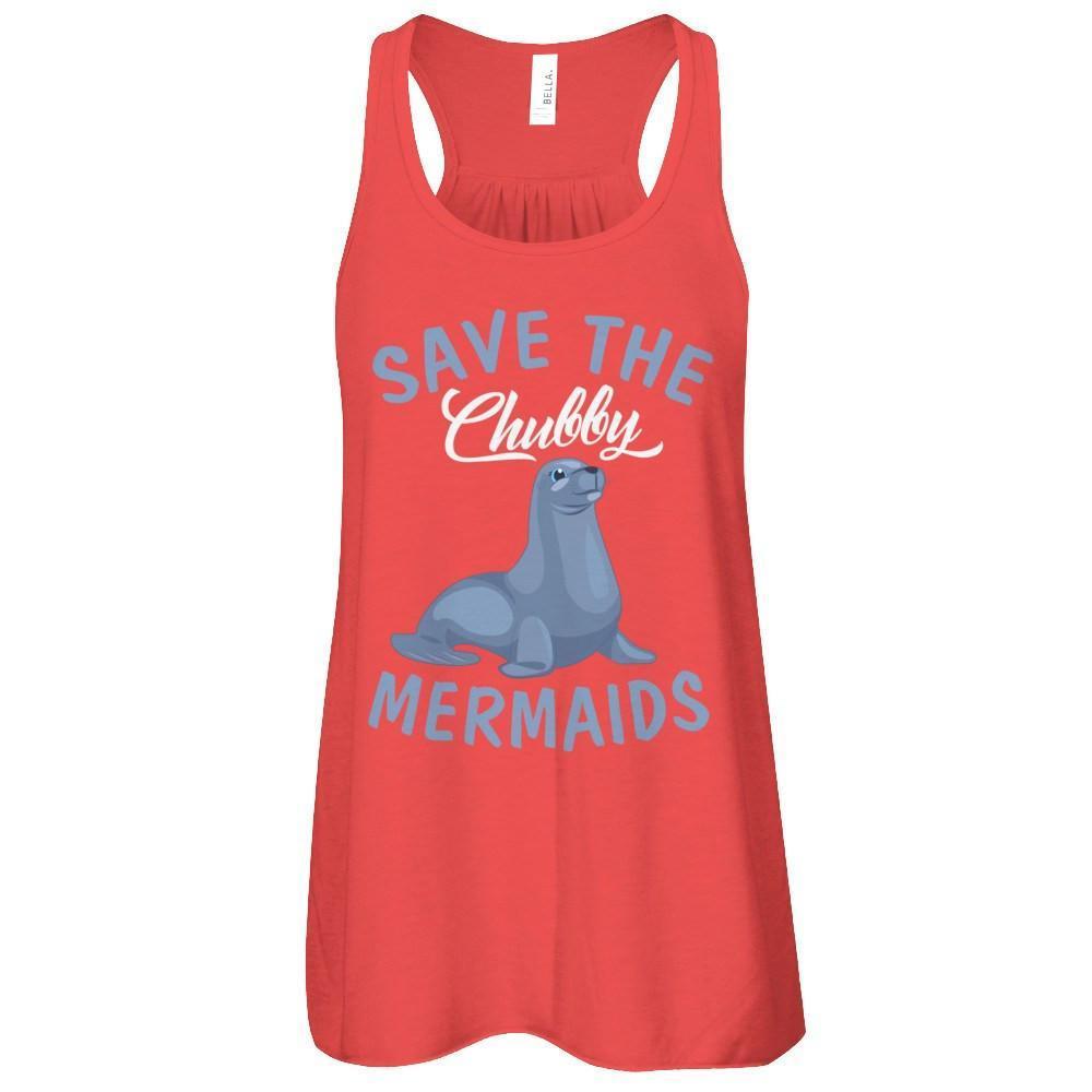 Save The Chubby Mermaids-T-Shirt & Tank Top-Women's Flowy Racerback Tank-Red
