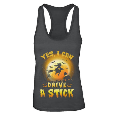 Yes I Can Drive A Stick Broom Funny Halloween Witch-T-Shirt & Tank Top-Women's Ideal Racerback Tank-Black