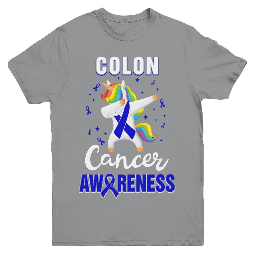 Inspirational Colon Cancer Awareness Unicorn Support Youth-Youth Shirt-Youth T-Shirt-Sport Grey