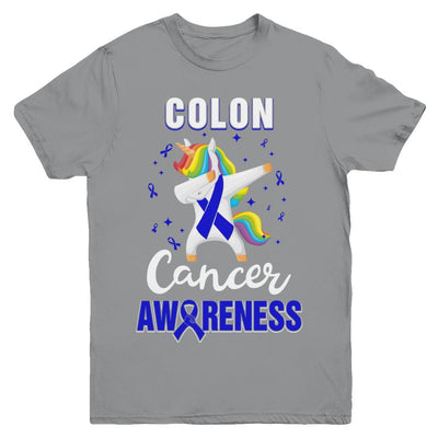 Inspirational Colon Cancer Awareness Unicorn Support Youth-Youth Shirt-Youth T-Shirt-Sport Grey
