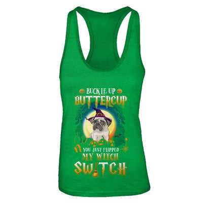 Buckle Up Buttercup Halloween Witch Pug Costume-T-Shirt & Tank Top-Women's Ideal Racerback Tank-Kelly Green