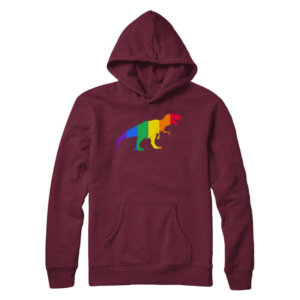 Pride LGBT Dinosaur T REX Gift Rainbow LGBT Gay Lesb-T-Shirt & Hoodie-Pullover Hoodie-Maroon