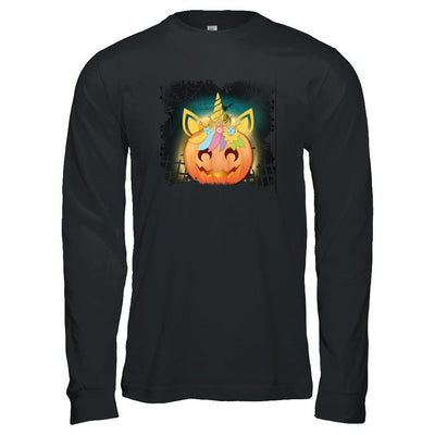 Kids Girls Unicorn Pumpkin Queen Halloween-T-Shirt & Tank Top-Long Sleeve T-Shirt-Black
