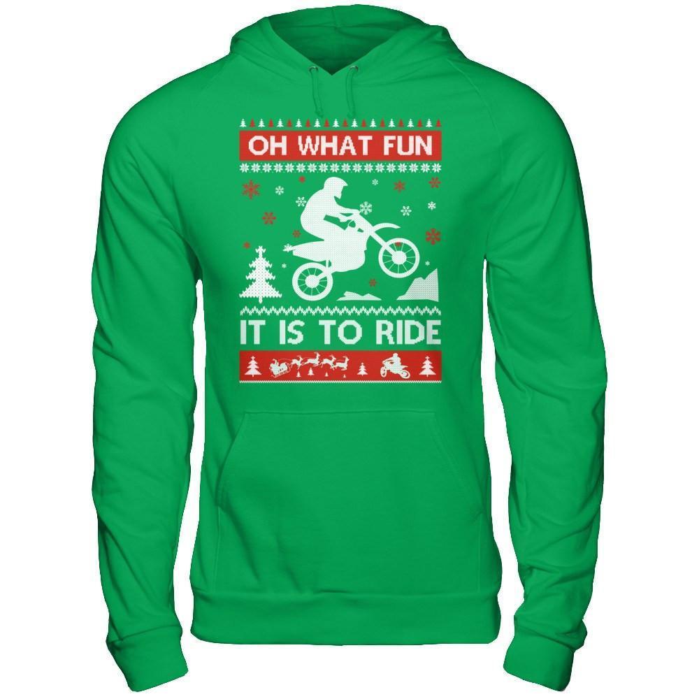 Motocross Sweater Christmas Oh What Fun It Is To Ride-T-Shirt & Hoodie-Pullover Hoodie-Irish Green