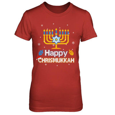 Happy Chrismukkah Ugly Hanukkah Christmas Sweater-T-Shirt & Sweatshirt-Women's T-Shirt-Red