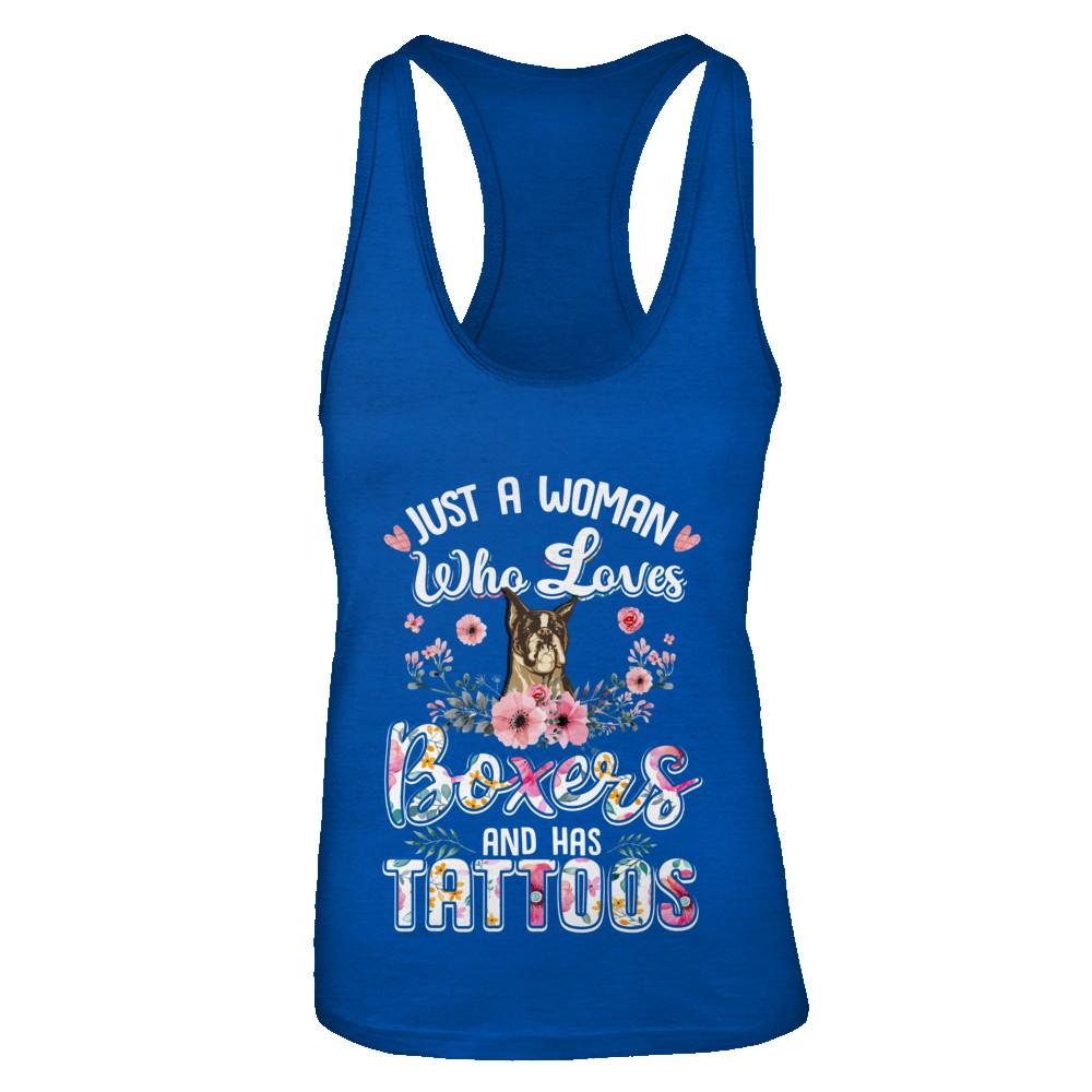Just A Woman Who Loves Boxers And Has Tattoos-T-Shirt & Tank Top-Women's Ideal Racerback Tank-Royal