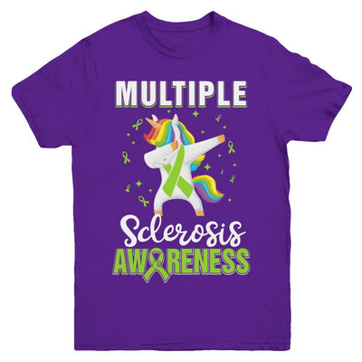 Inspirational Multiple Sclerosis Awareness Unicorn Support Youth-Youth Shirt-Youth T-Shirt-Purple