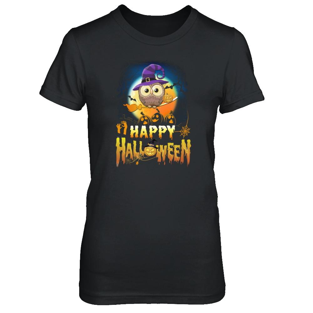 Happy Halloween Owl Witch-T-Shirt & Tank Top-Women's T-Shirt-Black