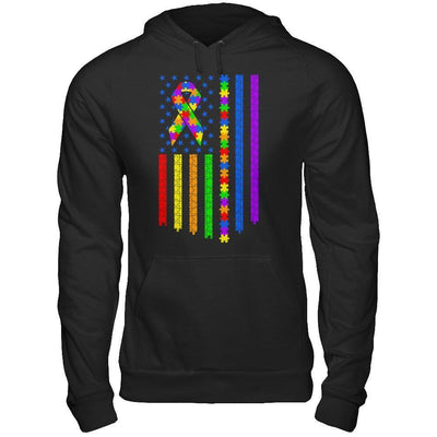 Autism Awarenes American Flag-T-Shirt & Hoodie-Pullover Hoodie-Black