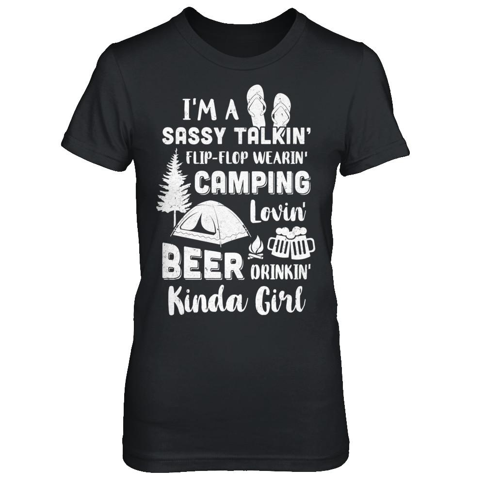 Sassy Talking Flip-Flop Camping Beer Kinda Girl-T-Shirt & Hoodie-Women's T-Shirt-Black