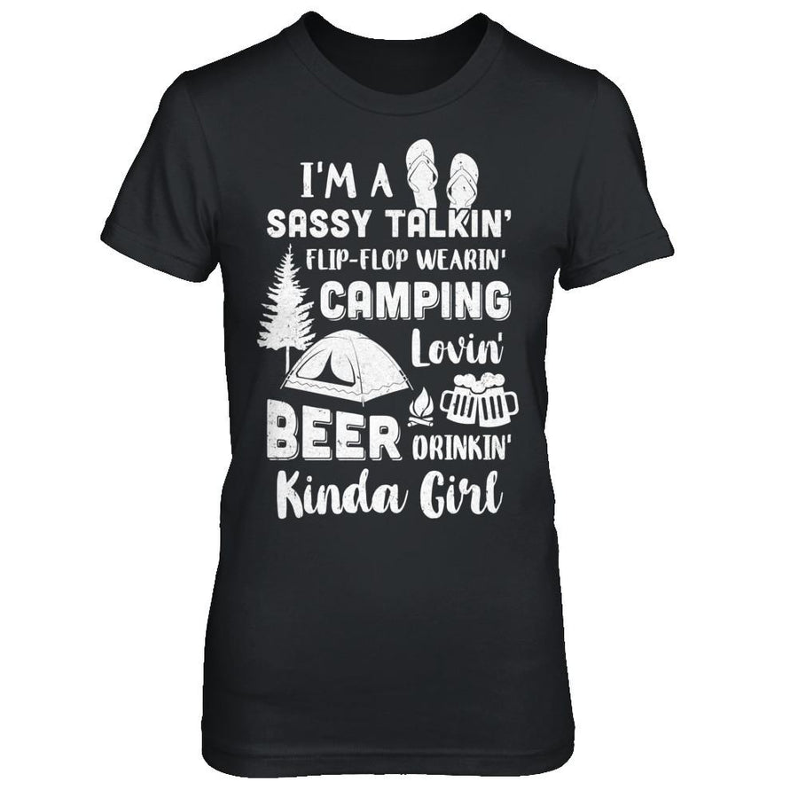 Sassy Talking Flip-Flop Camping Beer Kinda Girl-T-Shirt & Hoodie-Women's T-Shirt-Black