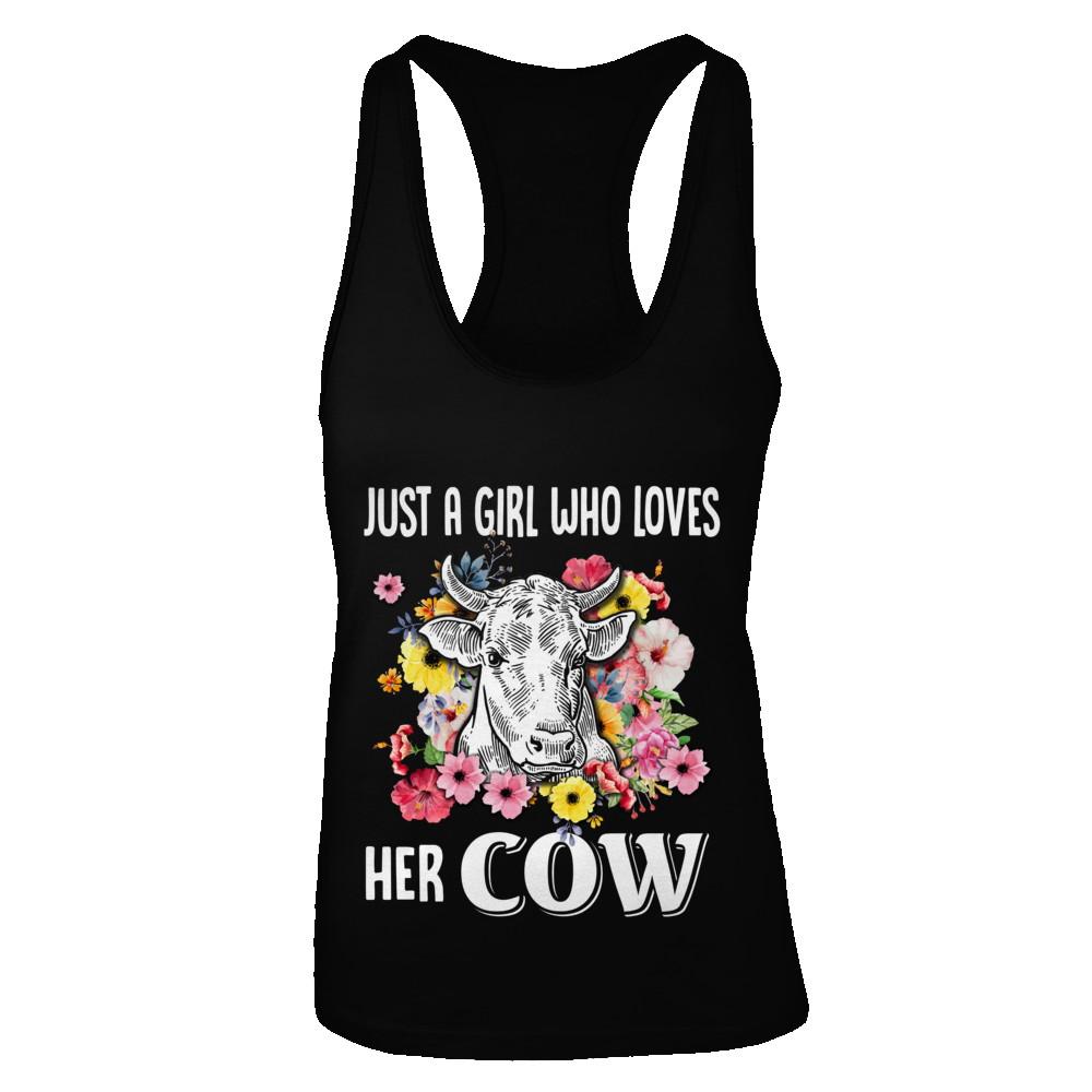 Just A Girl Who Loves Her Cow-T-Shirt & Tank Top-Women's Ideal Racerback Tank-Black