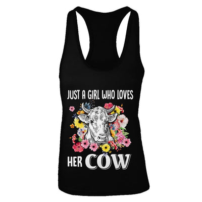 Just A Girl Who Loves Her Cow-T-Shirt & Tank Top-Women's Ideal Racerback Tank-Black