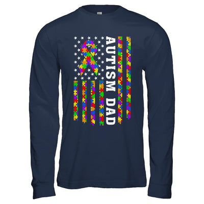 Proud Autism Dad Daddy Autistic Us Flag Fathers Day-T-Shirt & Hoodie-Long Sleeve T-Shirt-Navy