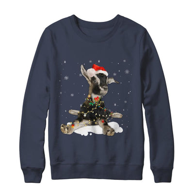 Goat With Santa Hat Lights Christmas-T-Shirt & Sweatshirt-Crewneck Sweatshirt-Navy