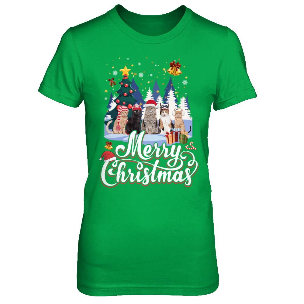 Merry Christmas Cat Women Girls Christmas Gift-T-Shirt & Sweatshirt-Women's T-Shirt-Irish Green