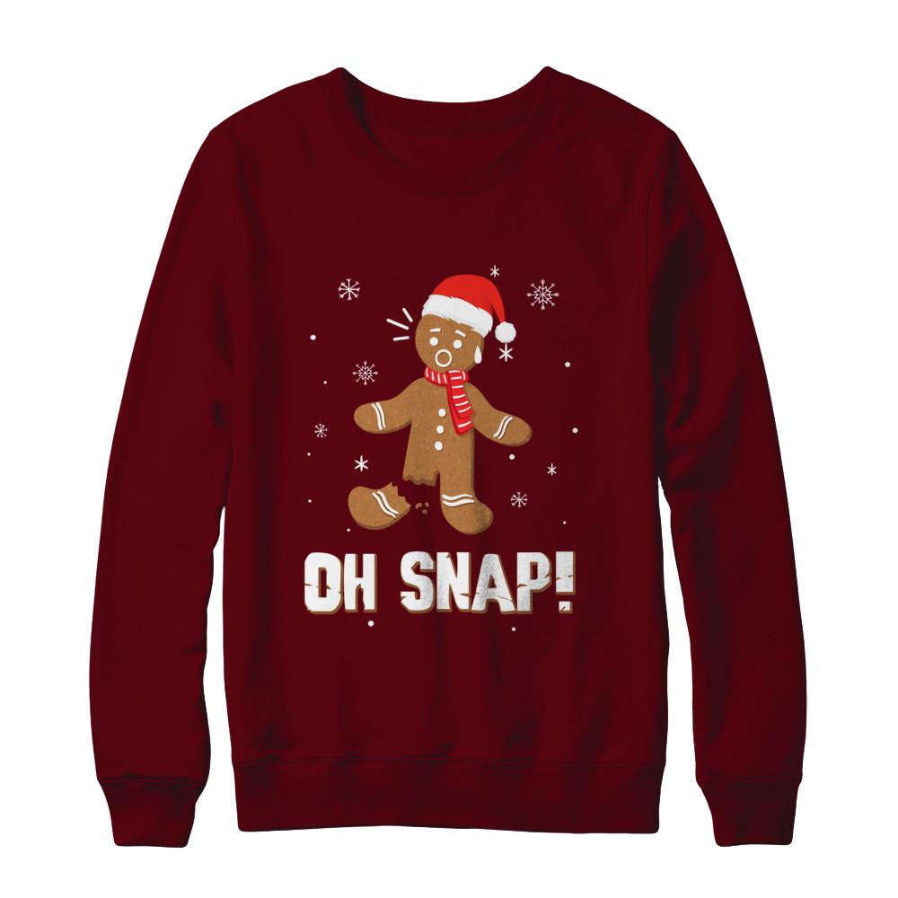 Oh Snap Funny Gingerbread Man Cute Christmas-T-Shirt & Sweatshirt-Crewneck Sweatshirt-Maroon