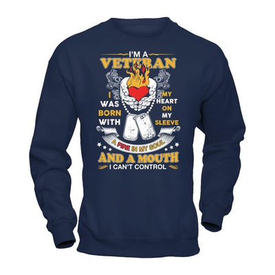 I'm A Veteran I Was Born With My Heart On My Sleeve-T-Shirt & Hoodie-Crewneck Sweatshirt-Navy