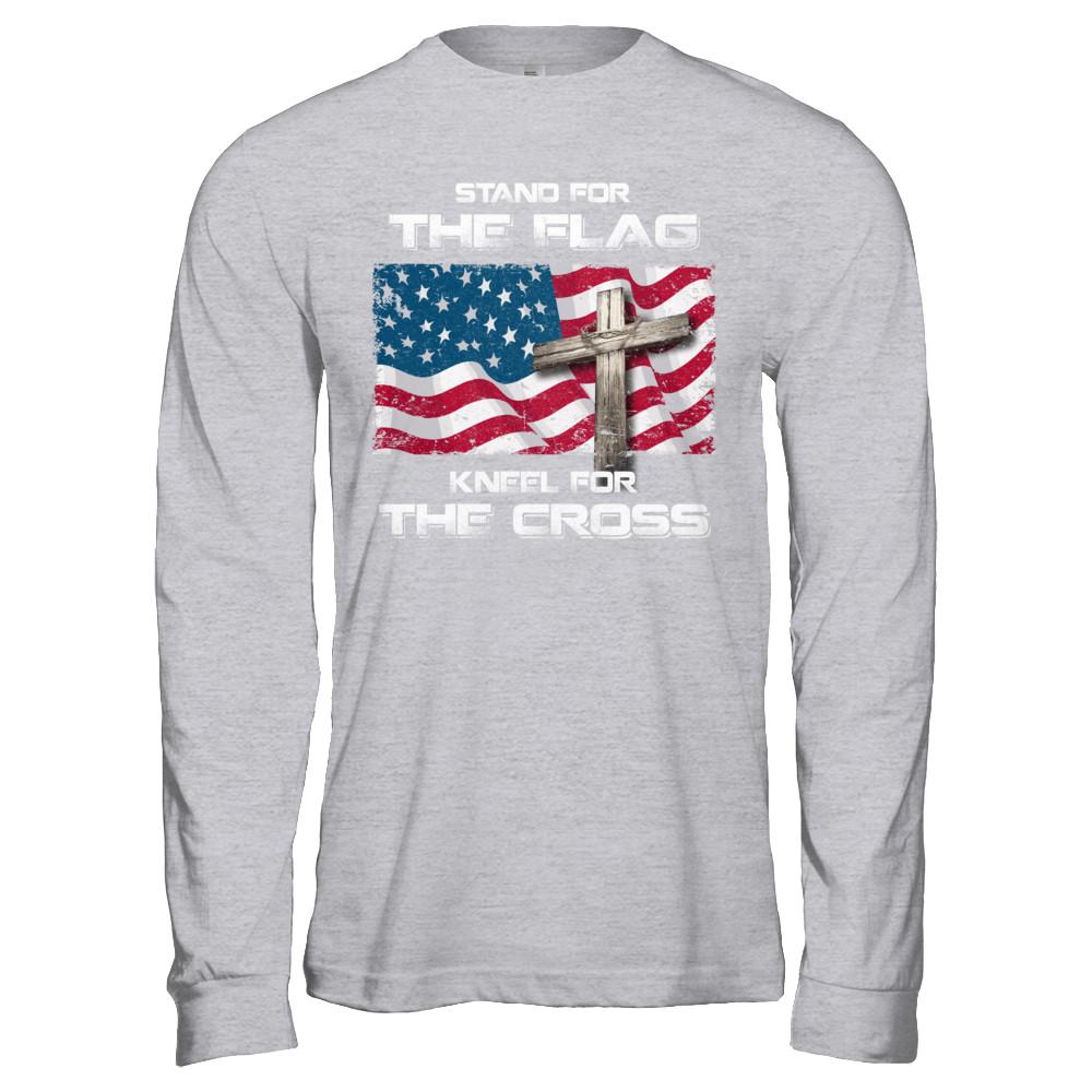 Stand For The Flag Kneel For The Cross-T-Shirt & Hoodie-Long Sleeve T-Shirt-Sport Grey