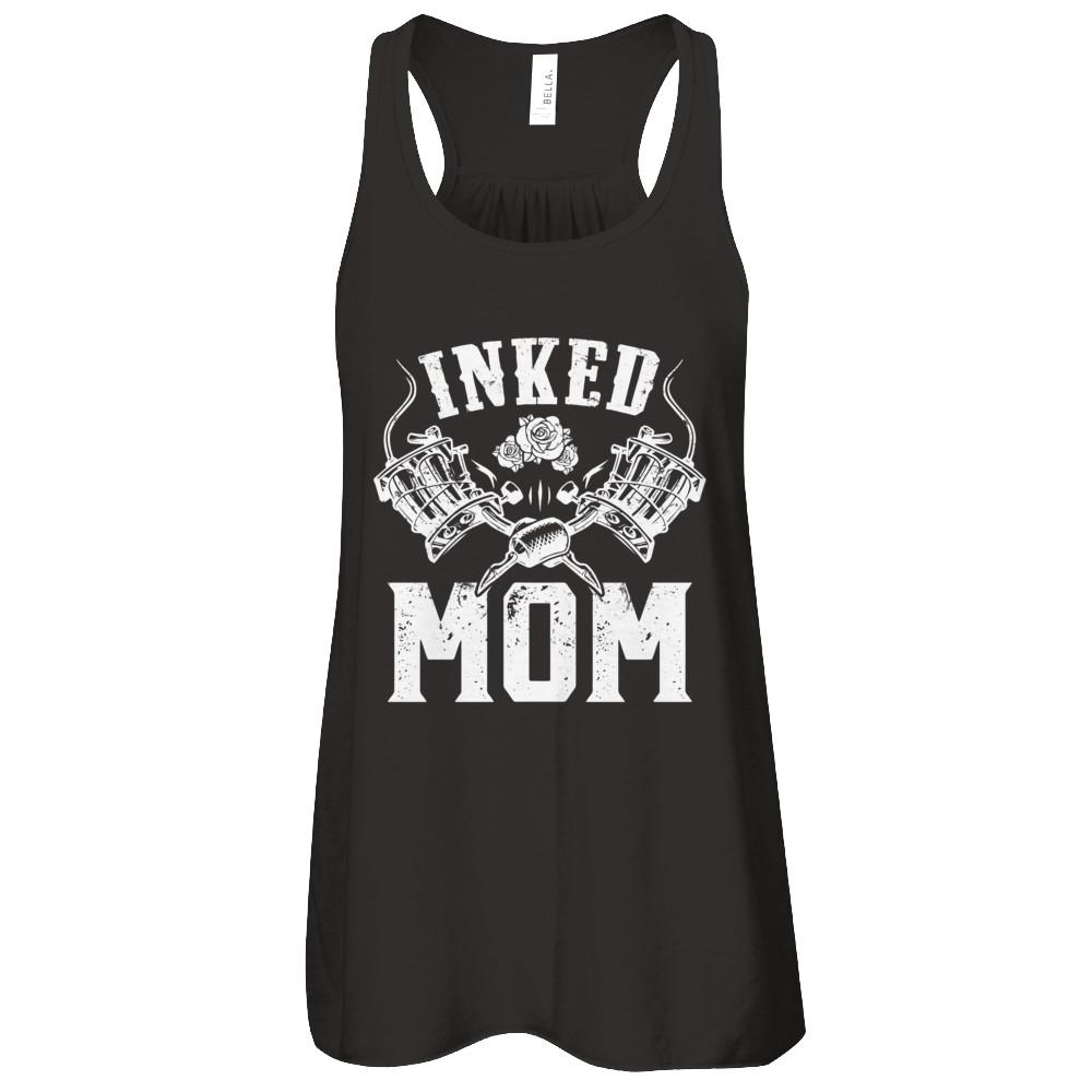 Inked Mom Rose Tattooed Tattoos Mothers Day-T-Shirt & Tank Top-Women's Flowy Racerback Tank-Black